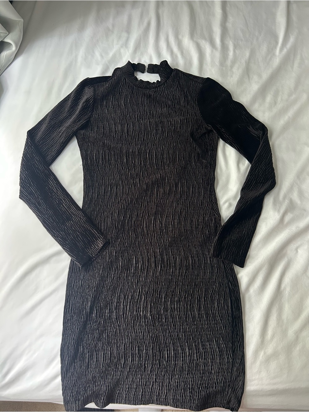 Divided Black Textured Long Sleeve Midi Dress